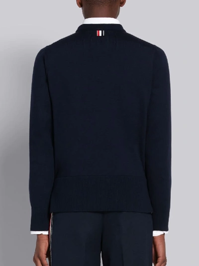 Shop Thom Browne Navy Merino Wool Jersey Tricolor Intarsia Stripe Crewneck Pullover In Blue