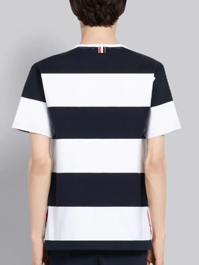 Shop Thom Browne Navy Cotton Jersey Rugby Stripe Boxy Short Sleeve T-shirt In Blue