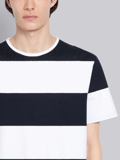Shop Thom Browne Navy Cotton Jersey Rugby Stripe Boxy Short Sleeve T-shirt In Blue