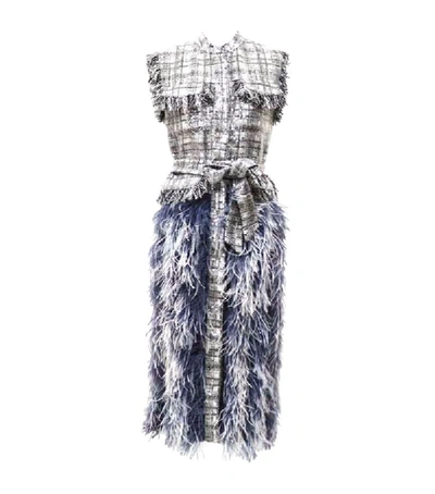 Shop Huishan Zhang Wyatt Feather-trim Belted Dress