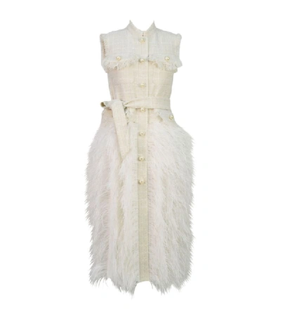 Shop Huishan Zhang Wyatt Feather-trim Tweed Dress