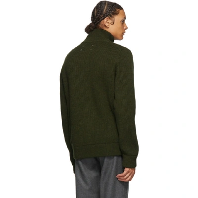 Shop Maison Margiela Green Wool Cardigan Stitch Zip Up Sweater In 696m Milita