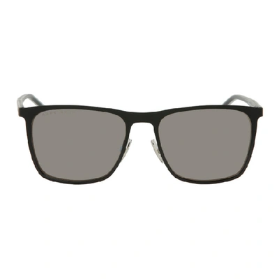 Shop Hugo Boss Boss Black Matte Rectangular Sunglasses In 0003 Mtt Bl