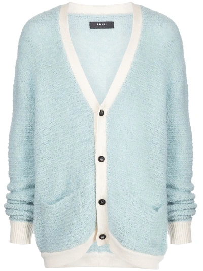 Shop Amiri Bouclé Knit Cardigan In Blue