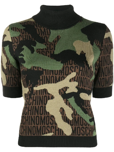 Shop Moschino Camouflage Knitted Top In Green