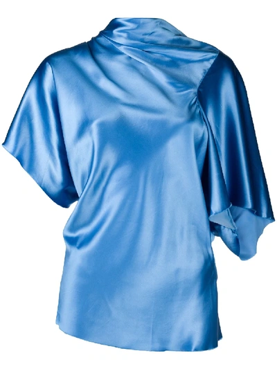 Shop Rick Owens Asymmetric Satin Top In Blue