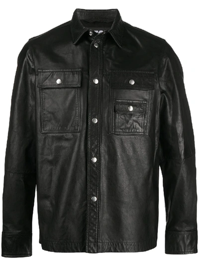 Shop Diesel Leather Overshirt In Black