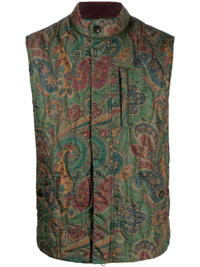 Shop Etro Benessere Paisley-print Quilted Gilet In Green