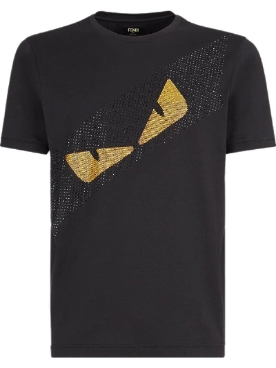 Shop Fendi Crystal Detail Bag Bugs Motif T-shirt In Black