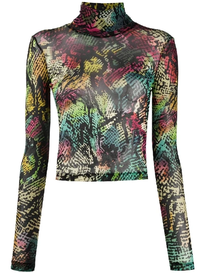 Shop Just Cavalli Abstract-print High-neck Top In Green