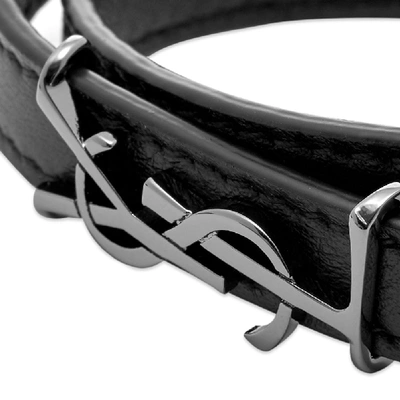 Shop Saint Laurent Ysl Double Wrap Leather Bracelet In Black