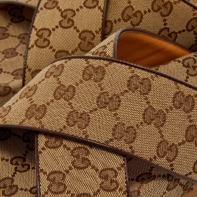 Shop Gucci Strap Gg Covered Slide In Brown