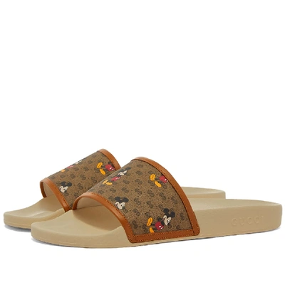 Shop Gucci Mickey Mouse Pool Slide In Brown