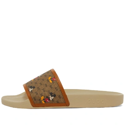 Shop Gucci Mickey Mouse Pool Slide In Brown