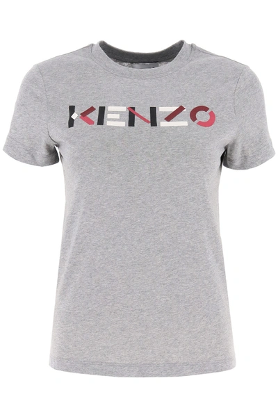 Shop Kenzo Multicolour Logo Print T-shirt In Gris Perle (grey)
