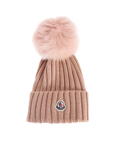 Shop Moncler Ribbed Beanie In Pink