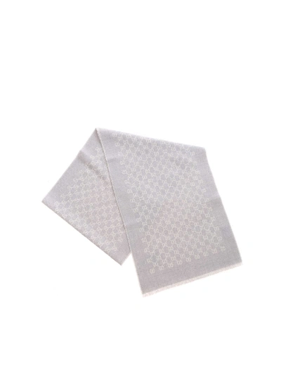 Shop Gucci Jacquard Scarf In Grey Featuring Gg Pattern