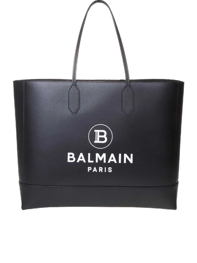 Shop Balmain Black Leather Tote Bag