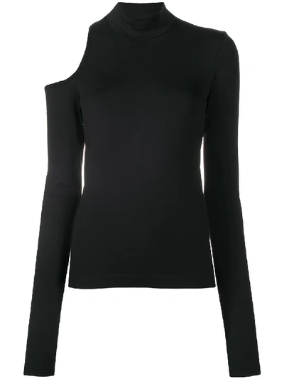 Shop Helmut Lang Long Sleeve Cut Out Jersey Top In Black