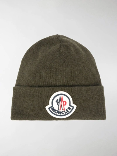 Shop Moncler Logo-patch Beanie In Green