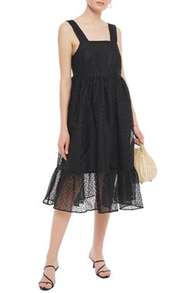 Shop Shrimps Sylvia Fluted Broderie Anglaise Organza Midi Dress In Black