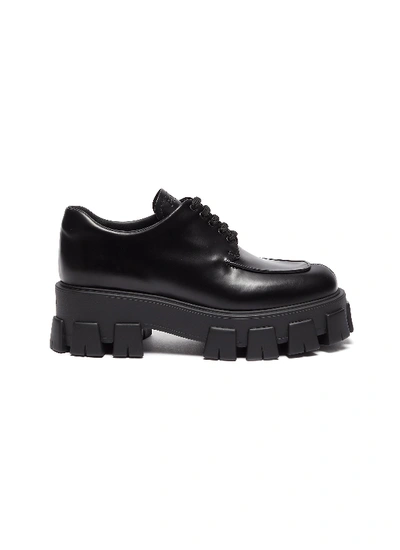 Prada Monolith Sharp Leather Lug-sole Lace-up Shoes In Black 