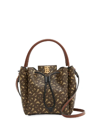 Shop Burberry Monogram E-canvas Bucket Bag In Brown