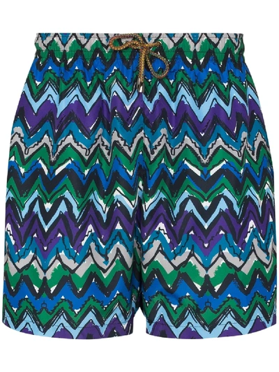 Shop Missoni Zigzag-print Swim Shorts In Blue
