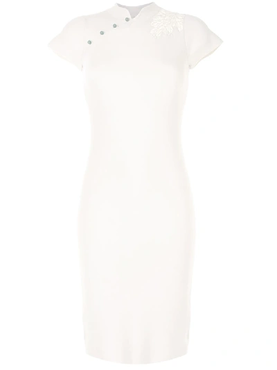 Shop Shanghai Tang Floral Macramé Qipao Dress In White