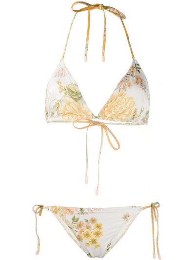 Shop Zimmermann Floral-print Bikini In Neutrals