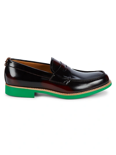 Shop Burberry Emile Leather Loafers In Bordeaux Green