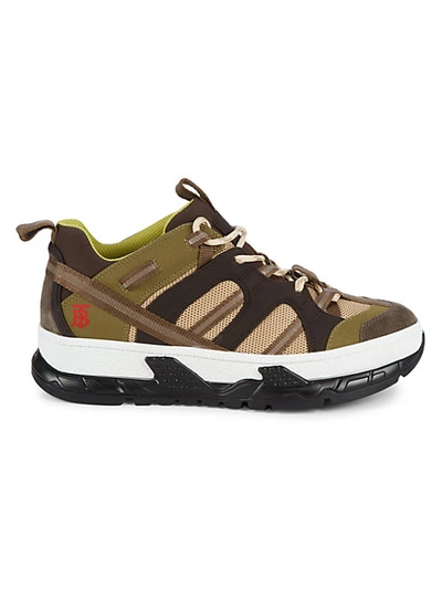 Shop Burberry Rs5 Low-cut Mixed Media Sneakers In Khaki