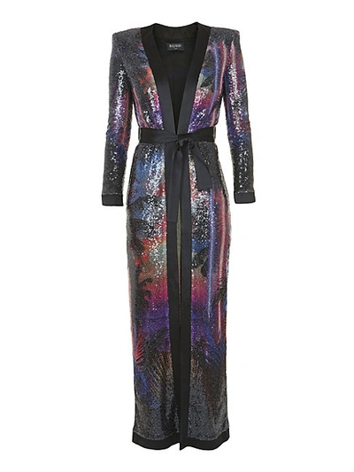 Shop Balmain Printed Sequin Belted Duster In Multi
