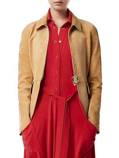 Shop Burberry Tiverton Suede Jacket In Sand