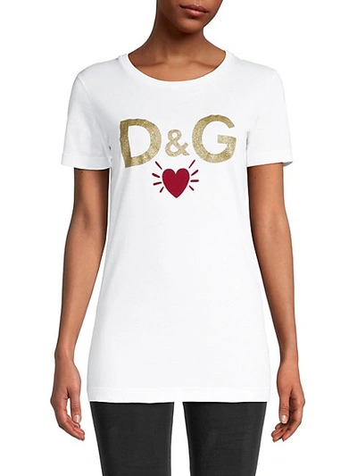 Shop Dolce & Gabbana Metallic Logo Cotton T-shirt In White