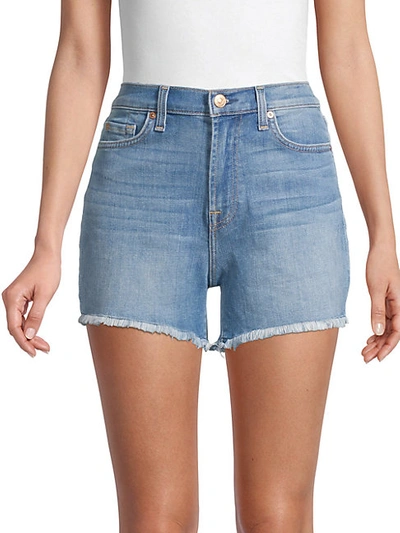 Shop 7 For All Mankind Women's Frayed Denim Shorts In Sea Star Blue