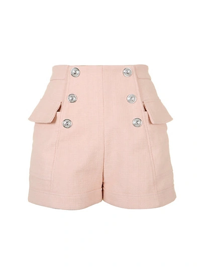 Shop Balmain Button High-rise Shorts In Pink