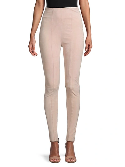 Shop Balmain High-rise Skinny Suede Trousers In Pink