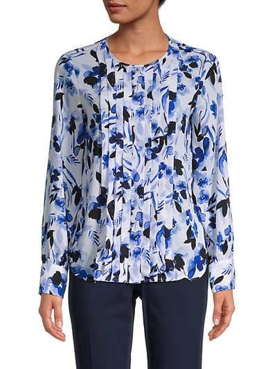 Shop Karl Lagerfeld Floral Pleat-front Blouse In Blue White