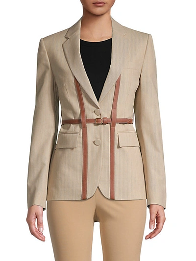 Shop Burberry Tadword Leather Belt Wool Jacket In Camel