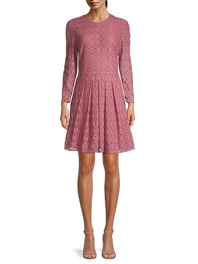 Shop Burberry Maren Grid Lace Eyelet A-line Dress In Dusty Peony