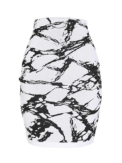 Shop Balmain High Waist Marble Intarsia Skirt In White