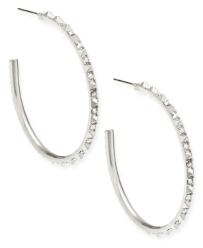 Shop Kendra Scott Medium Pave C-hoop Earrings, 1.7" In Silver