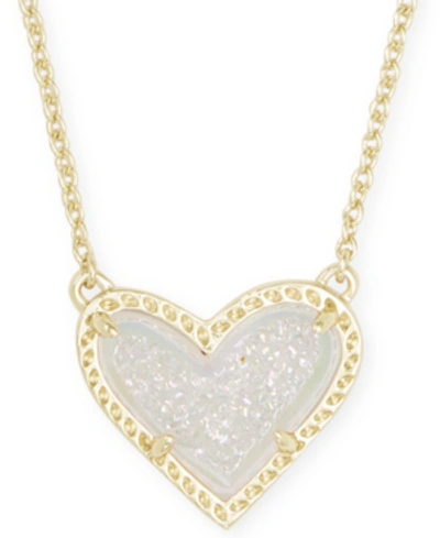 Shop Kendra Scott 14k Gold Plated And Genuine Stone  Ari Heart Pendant Necklace In Iridescent Drusy