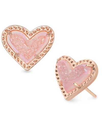 Kendra Scott Stone Heart Stud Earrings In Pink Drusy