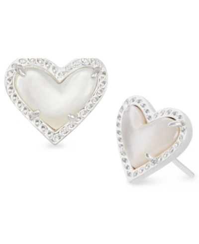 Shop Kendra Scott Stone Heart Stud Earrings In Ivory Mother Of Pearl