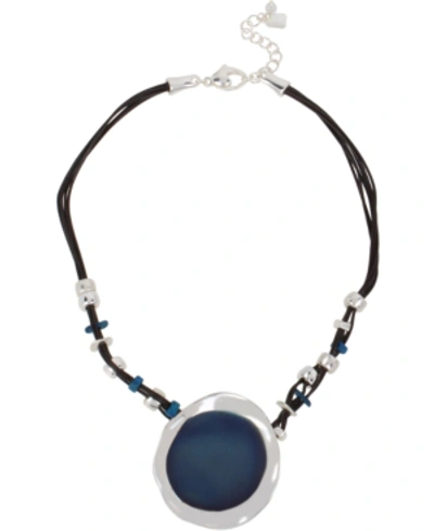 Shop Robert Lee Morris Soho Silver-tone & Blue Patina Geometric Leather Pendant Necklace, 16-1/2" + 2" Extender