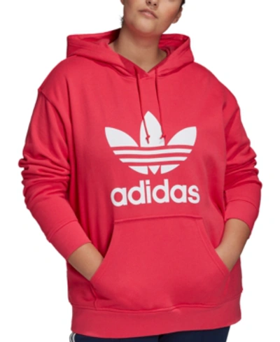 Shop Adidas Originals Adidas Plus Size Originals Trefoil Hooded Sweatshirt In Pop Pink