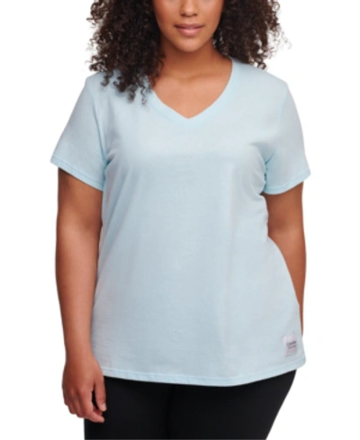 Shop Calvin Klein Performance Plus Size Logo Patch V-neck T-shirt In Crystal Blue