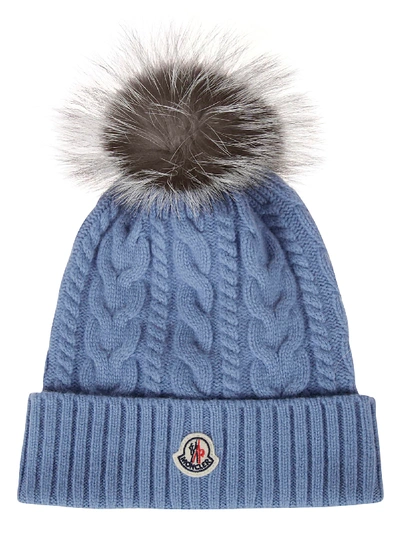 Shop Moncler Tricot Beanie In Light Blue